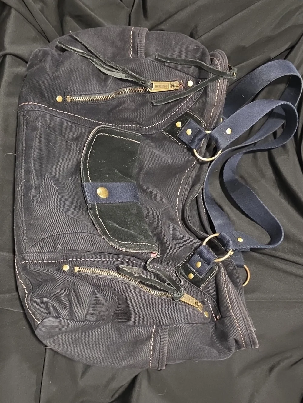 Fossil Black Canvas Hobo Bag with Gold Hardware